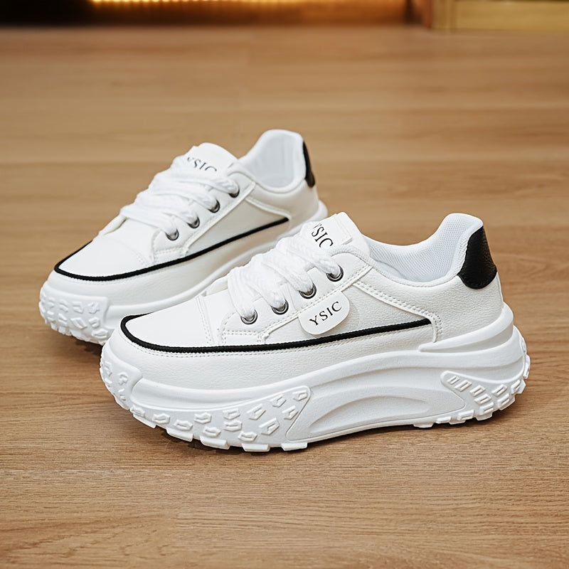 Women's White Platform Sneakers - Hidden Lift Style – White option – main product image