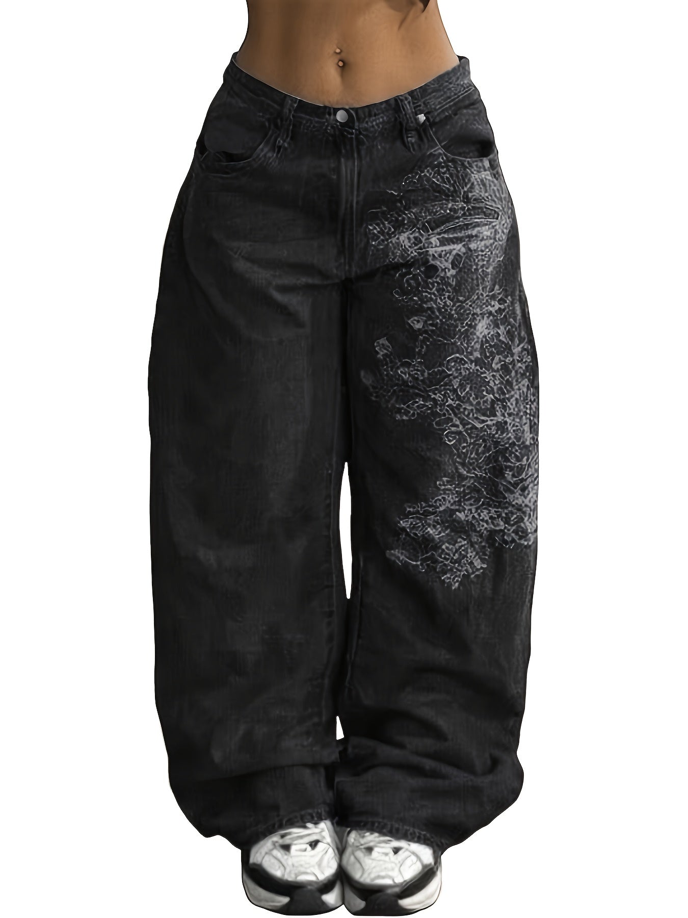 Women's Wide Leg Jeans - Black detail view