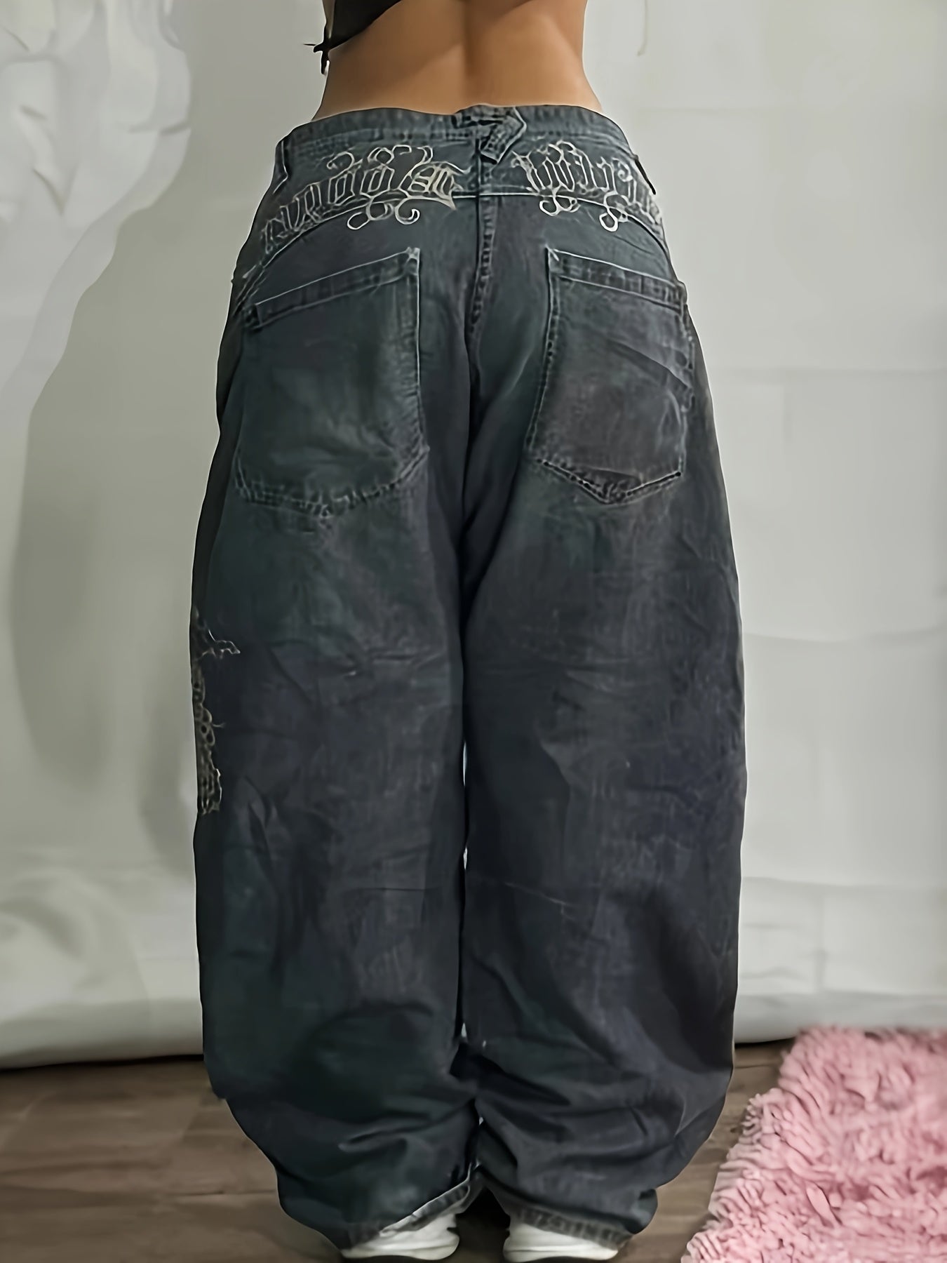 Women's Wide Leg Jeans - Black detail view
