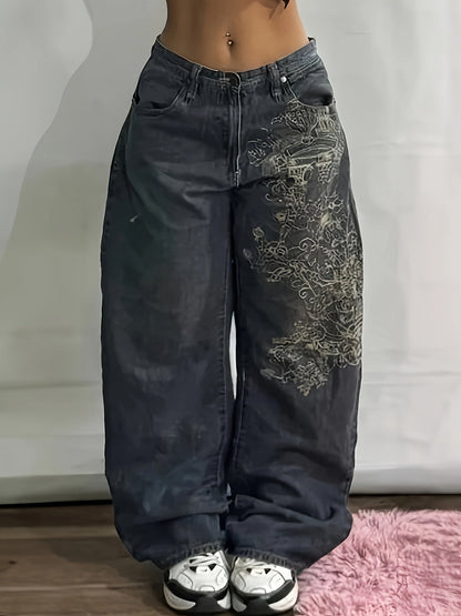 Women's Wide Leg Jeans - Black detail view