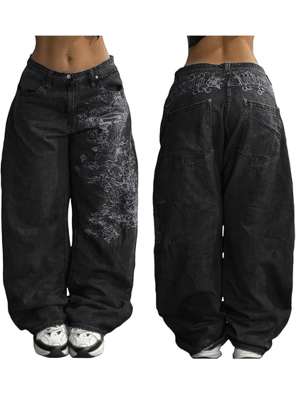 Women's Wide Leg Jeans - Black detail view