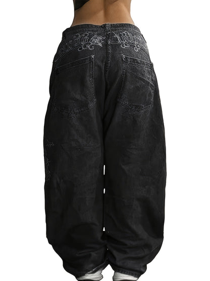 Women's Wide Leg Jeans - Black detail view