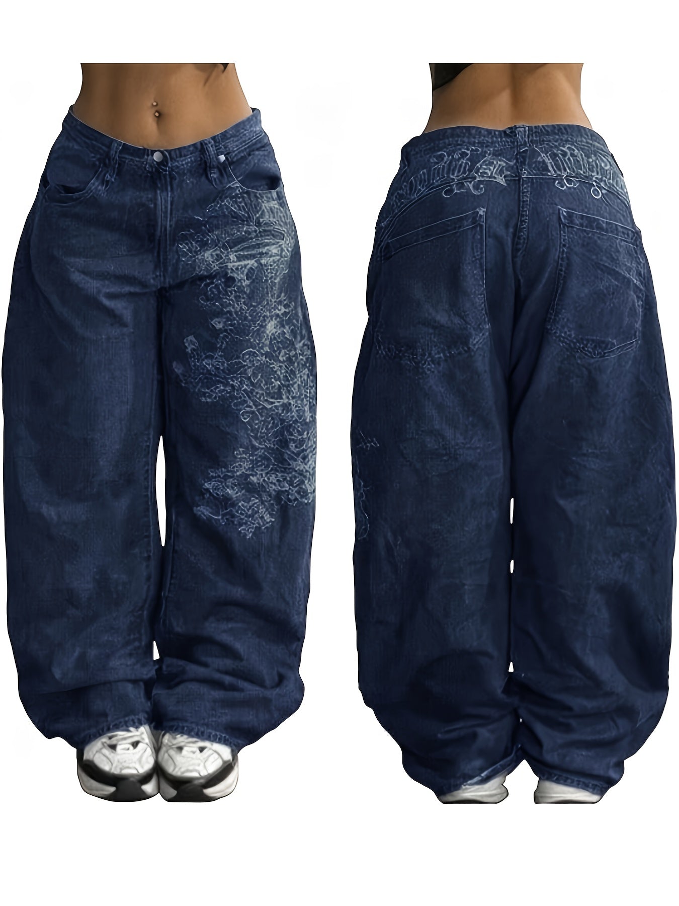Women's Wide Leg Jeans - Black detail view