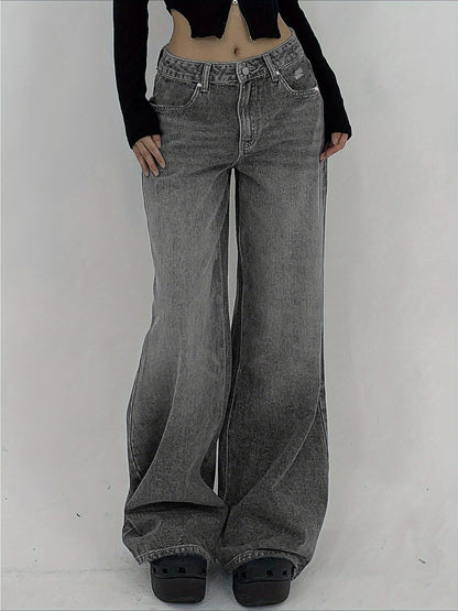 Women's Wide Leg Jeans - Black Distressed Stretch – Black option – main product image