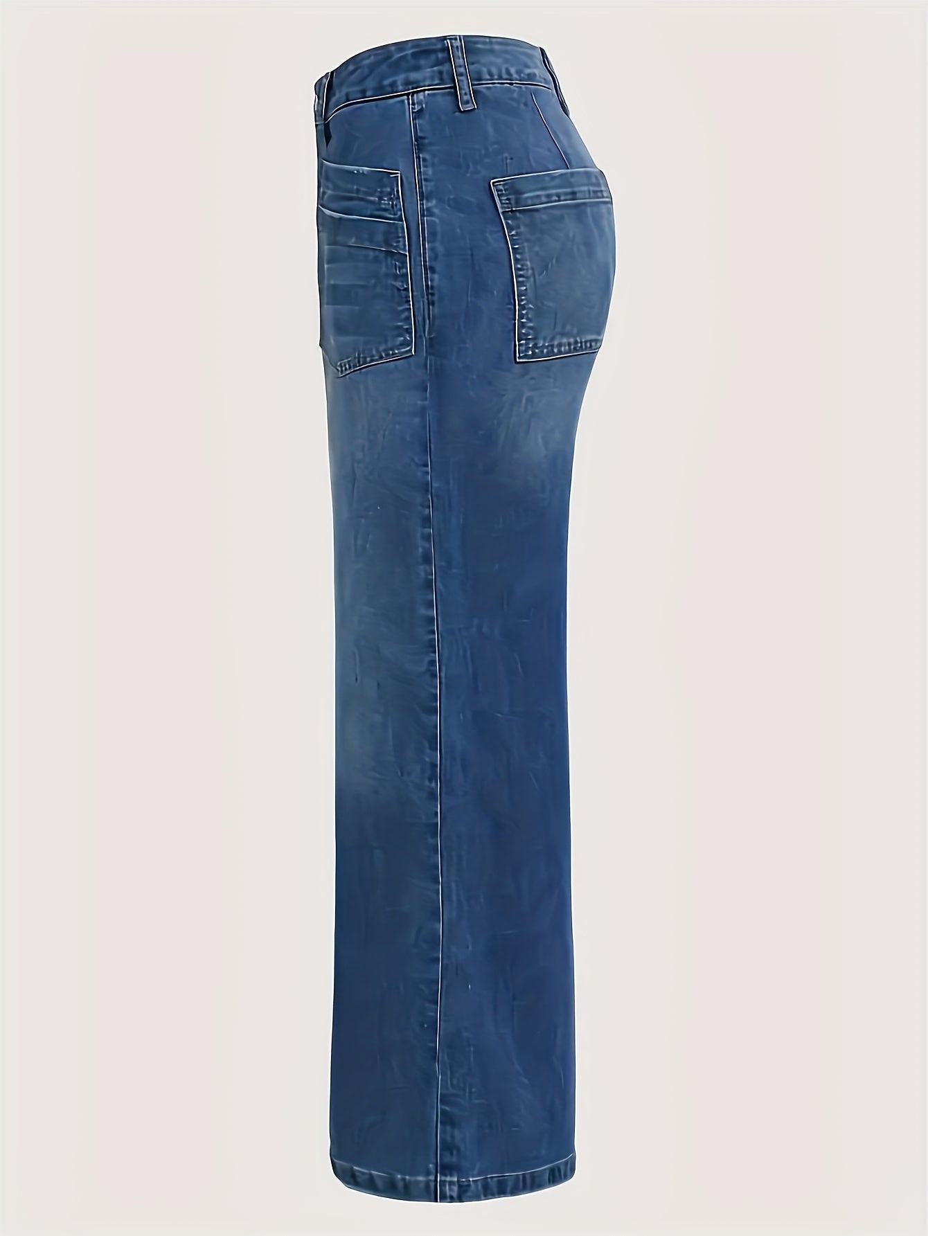 Women's Wide Leg Jeans - Blue Vintage Wash Pocket Detail – view 2