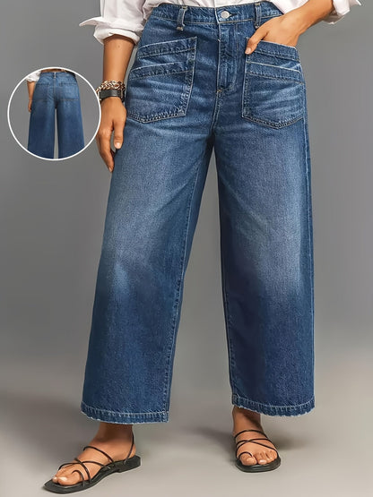 Women's Wide Leg Jeans - Blue Vintage Wash Pocket Detail – view 4