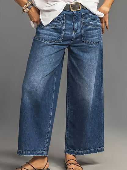 Women's Wide Leg Jeans - Blue Vintage Wash Pocket Detail – view 5