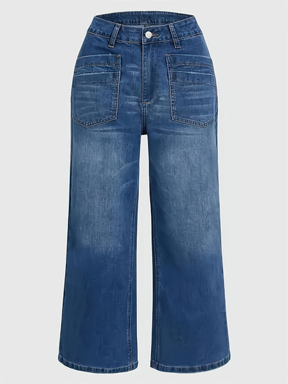 Women's Wide Leg Jeans - Blue Vintage Wash Pocket Detail – view 7