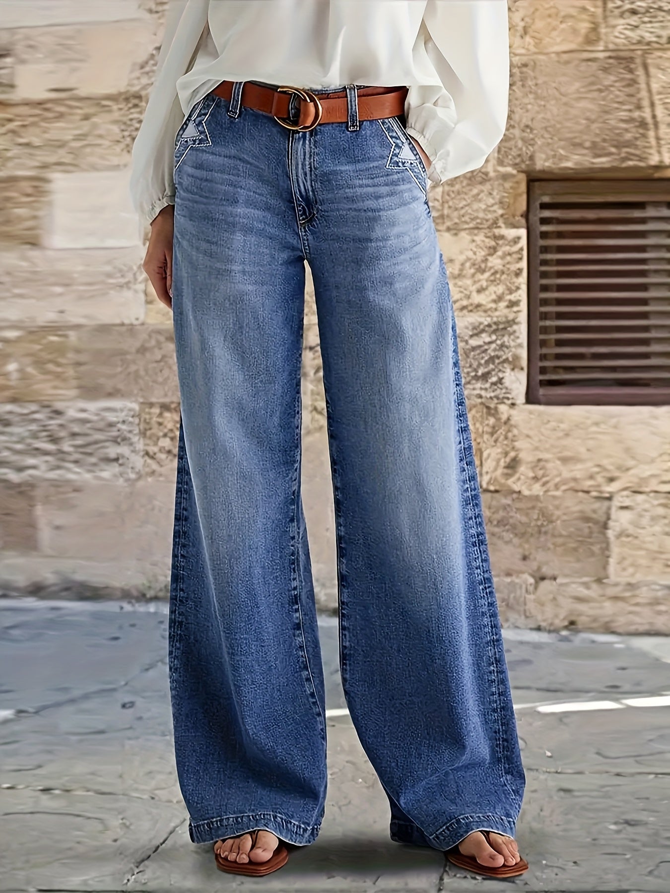 Women's Wide Leg Jeans - Medium Blue – Blue option – main product image