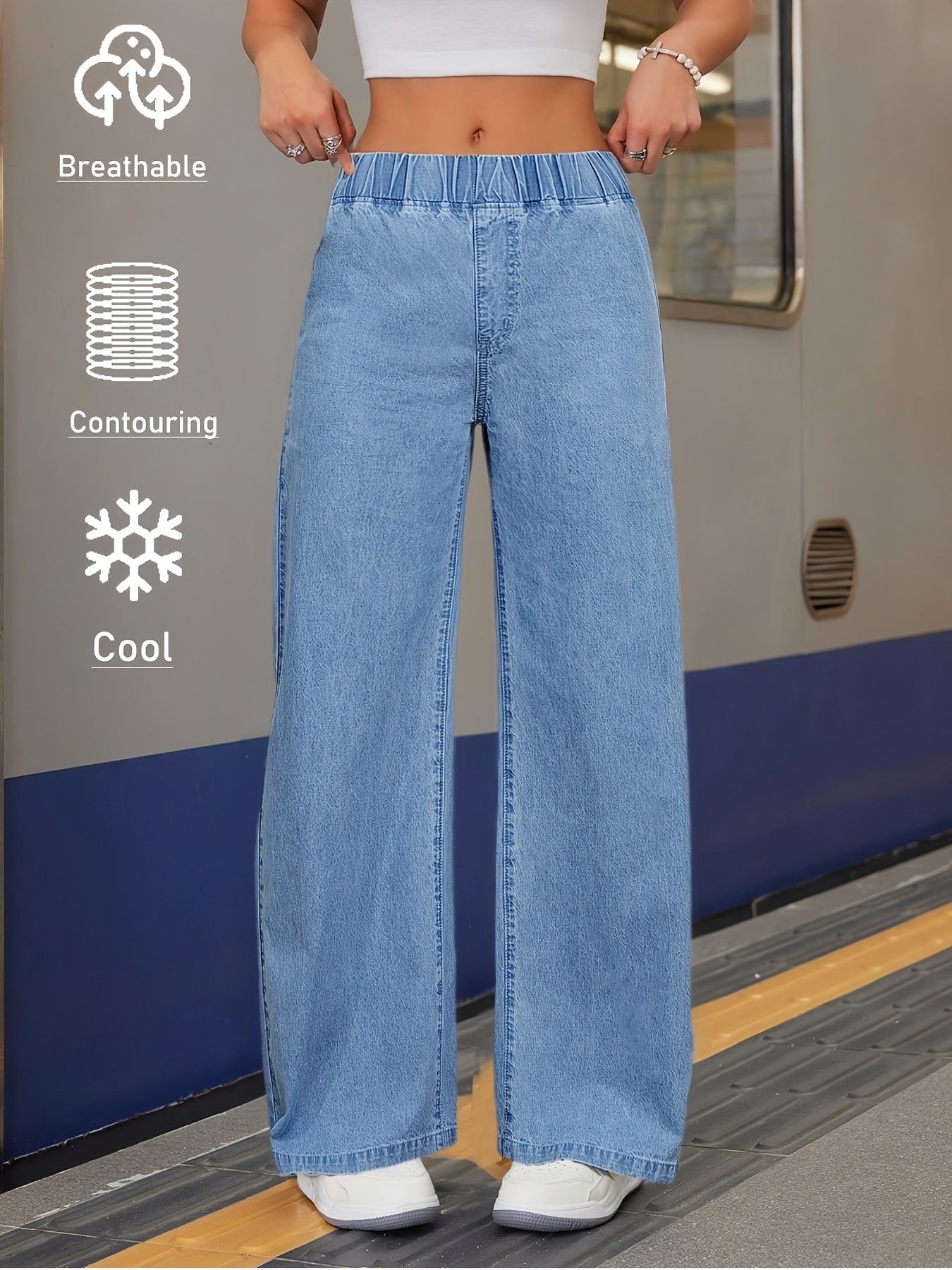Women's Wide Leg Jeans - Medium Blue Weekend detail view