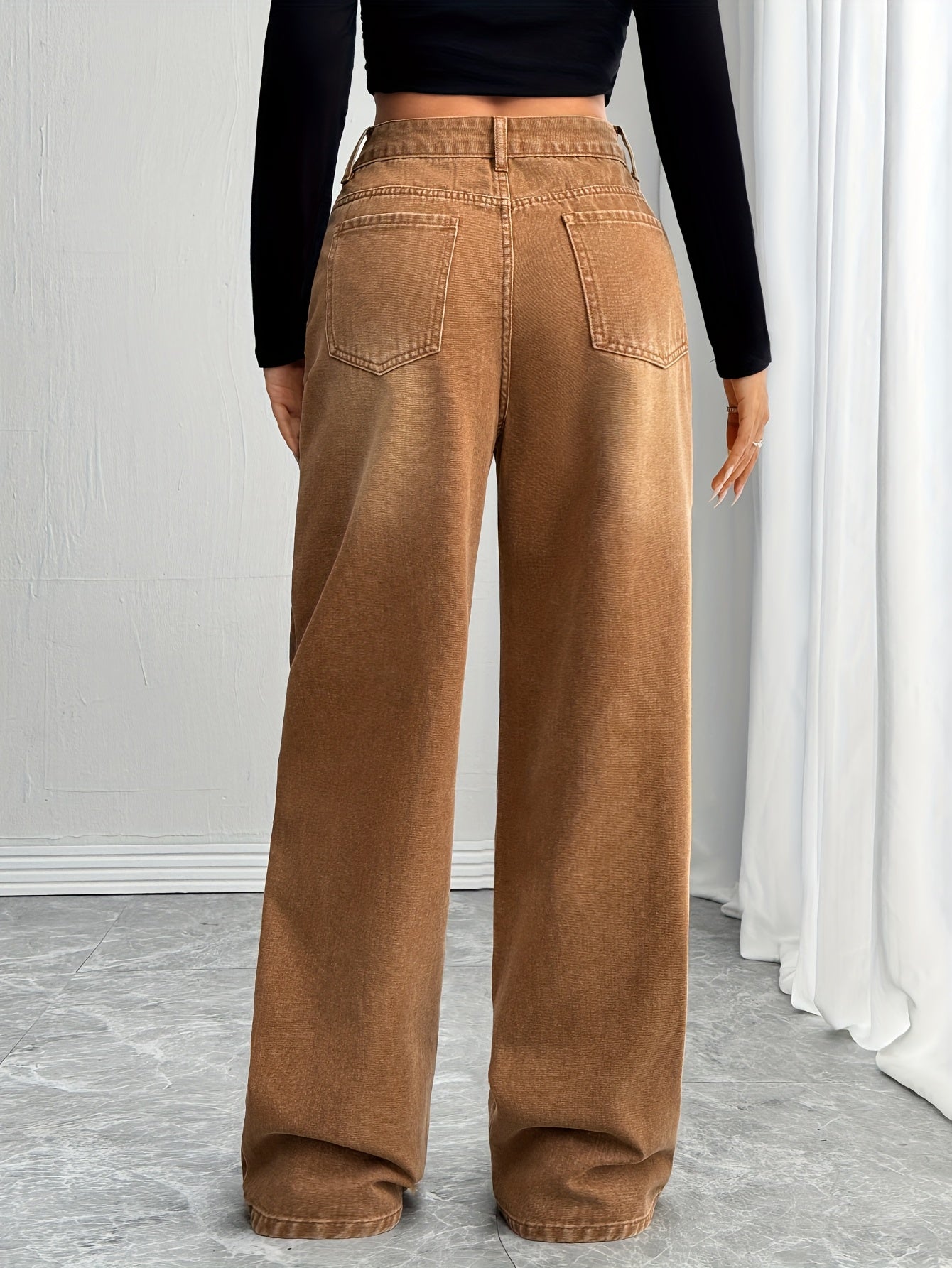 Women's Wide Leg Jeans - Sepia Patchwork detail view