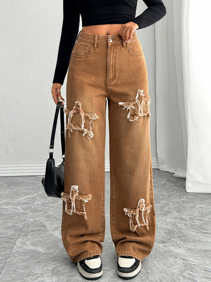 Women's Wide Leg Jeans - Sepia Patchwork detail view