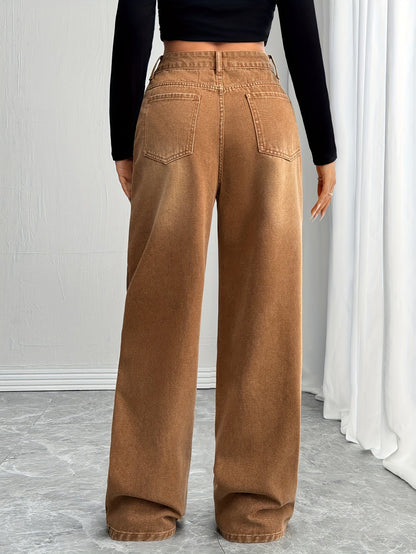 Women's Wide Leg Jeans - Sepia Patchwork detail view