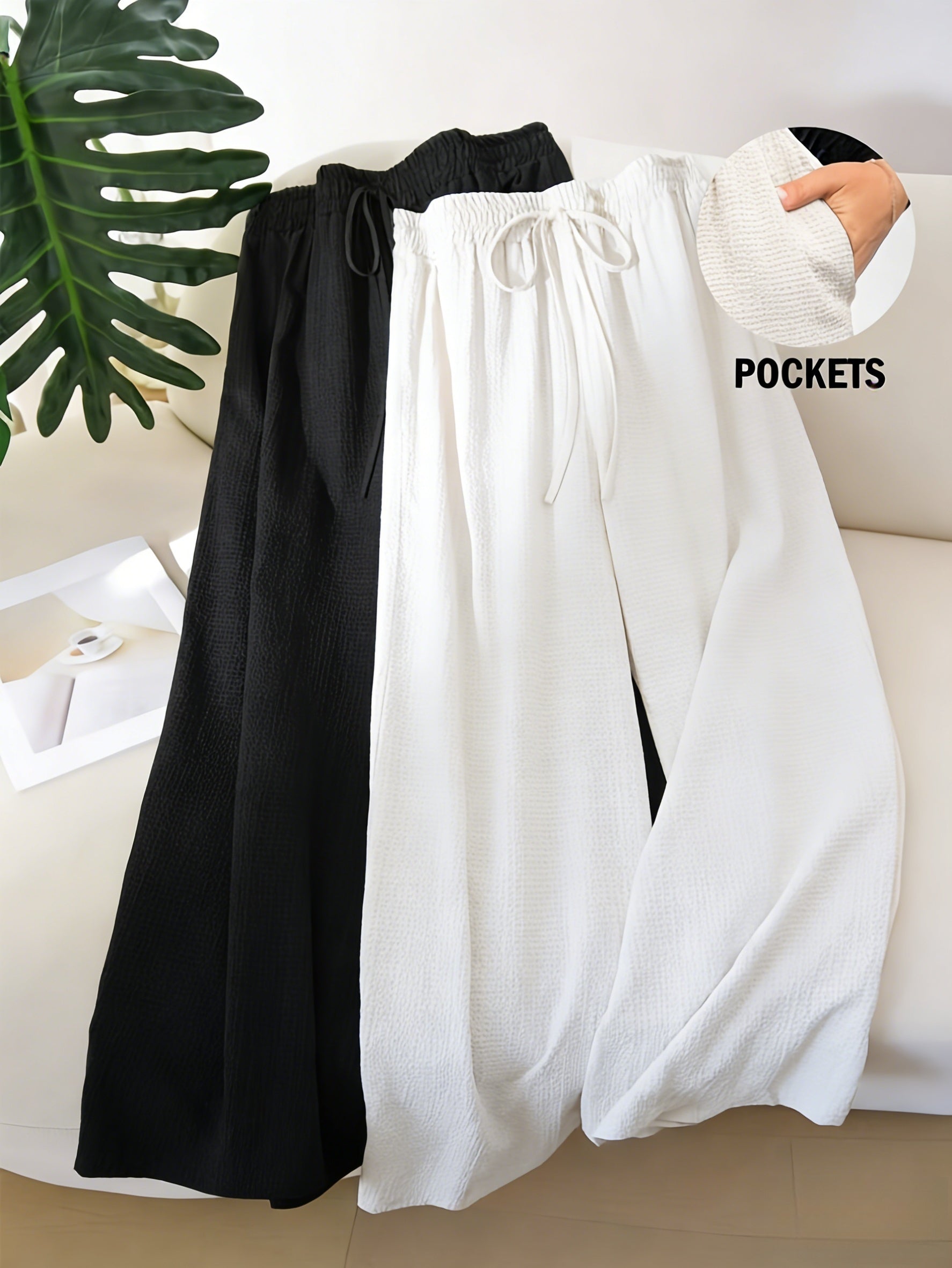 Women's Wide Leg Pants - Drawstring Waist Wide leg 62 detail view