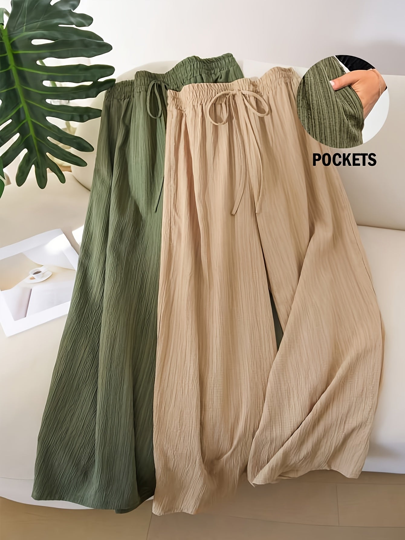 Women's Wide Leg Pants - Drawstring Waist Wide leg 62 detail view