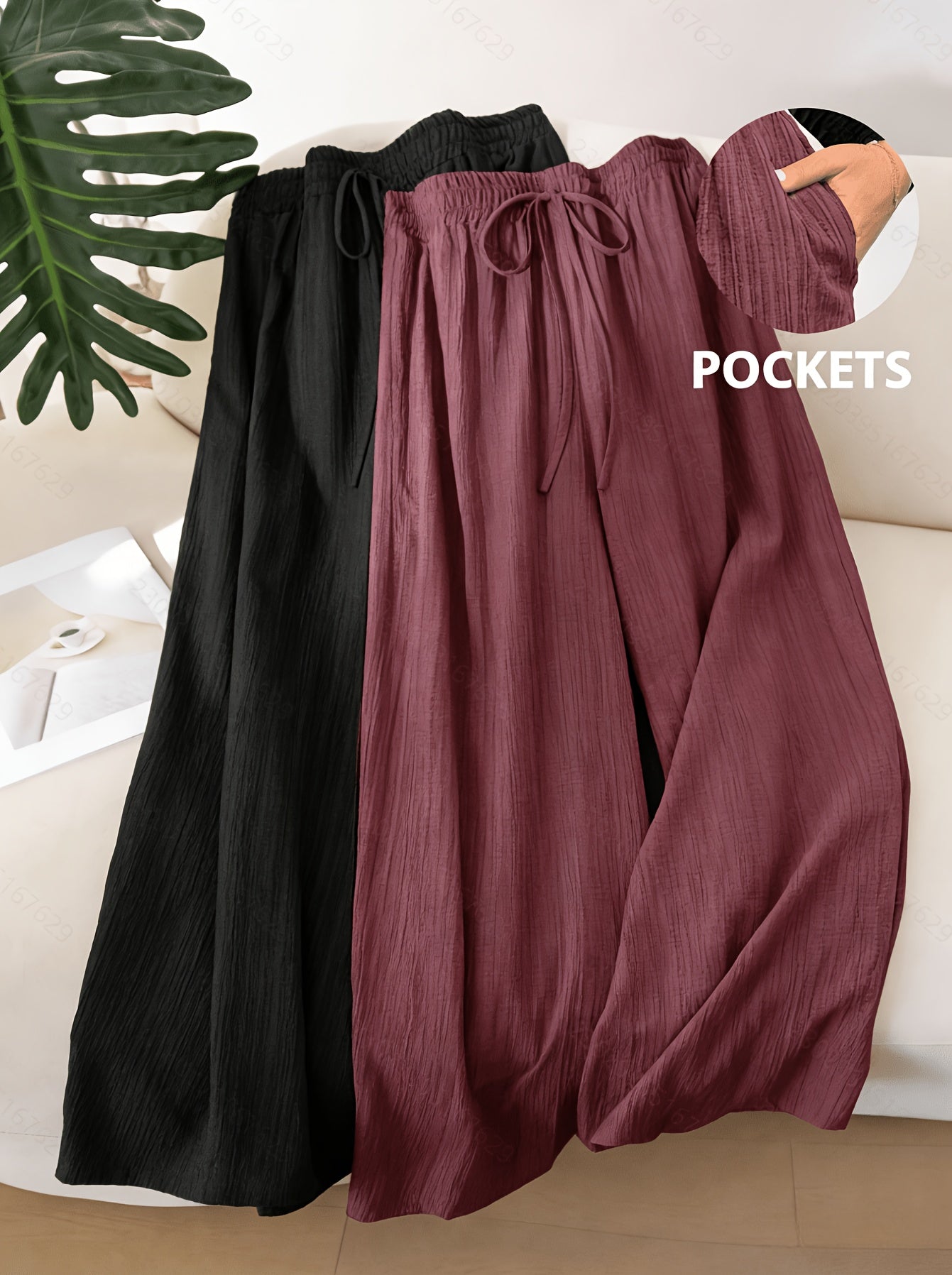 Women's Wide Leg Pants - Drawstring Waist Wide leg 62 detail view
