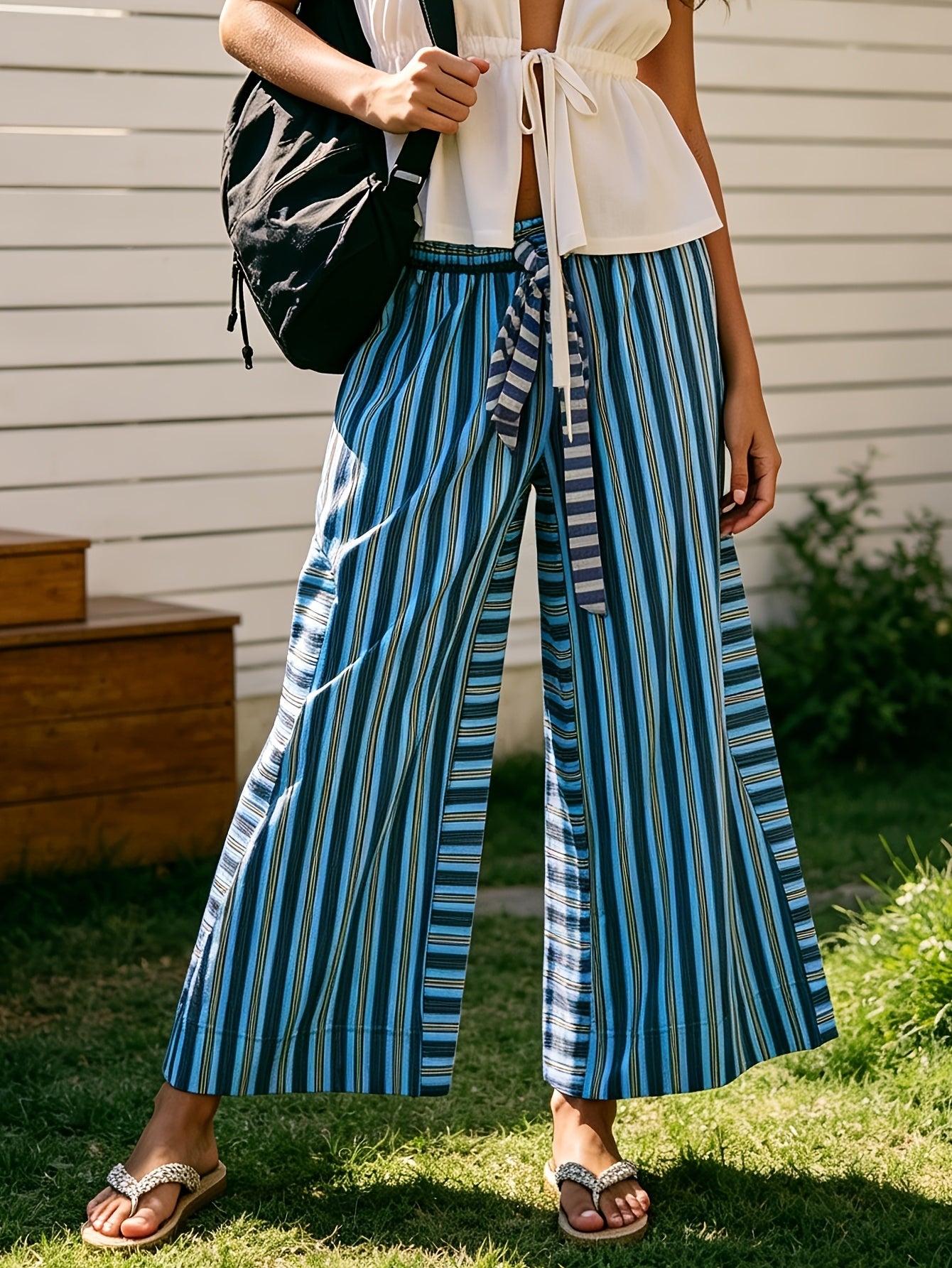 Women's Wide Leg Pants - Drawstring Waist Wide leg 71 detail view