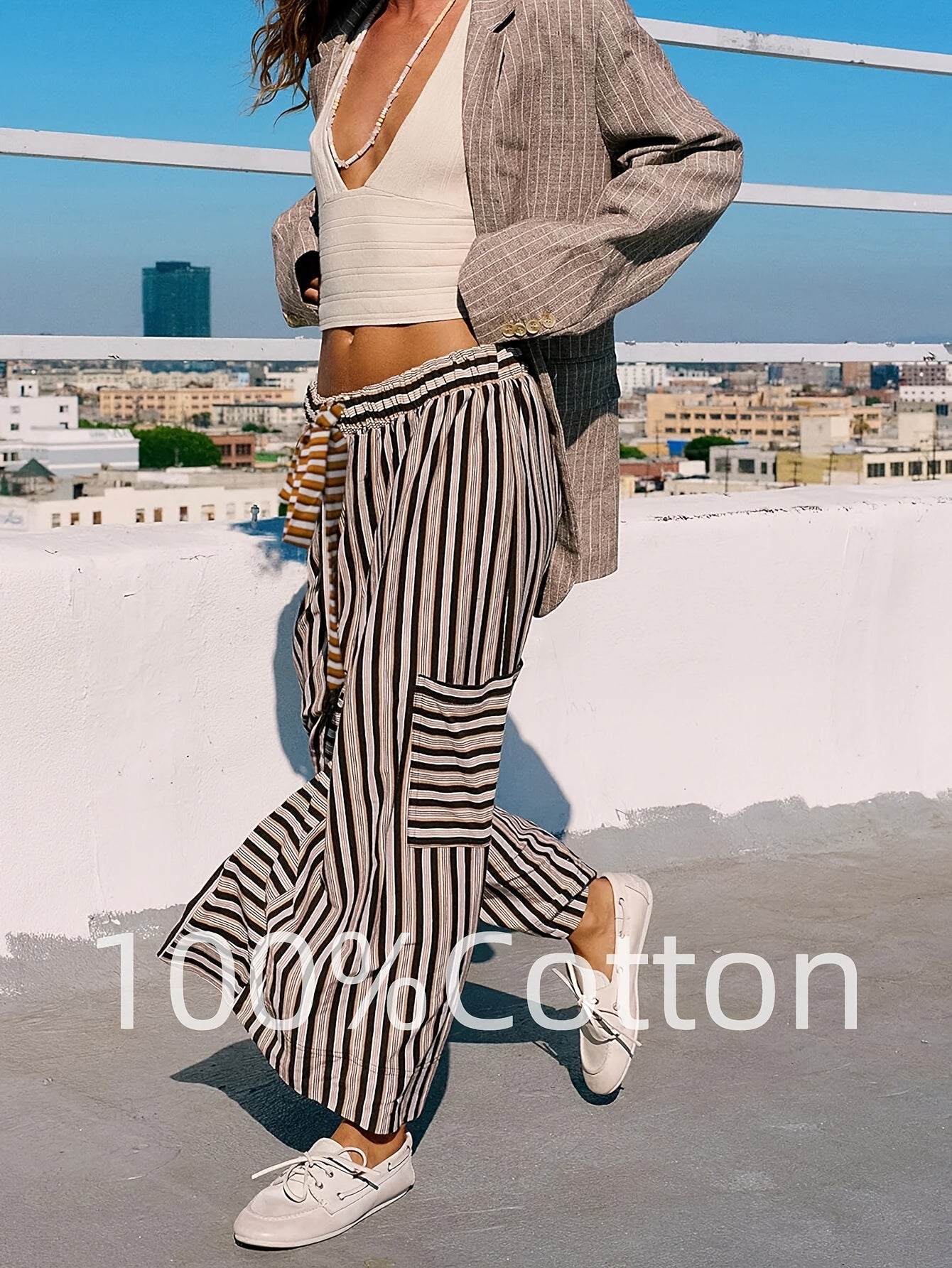 Women's Wide Leg Pants - Drawstring Waist Wide leg 71 detail view