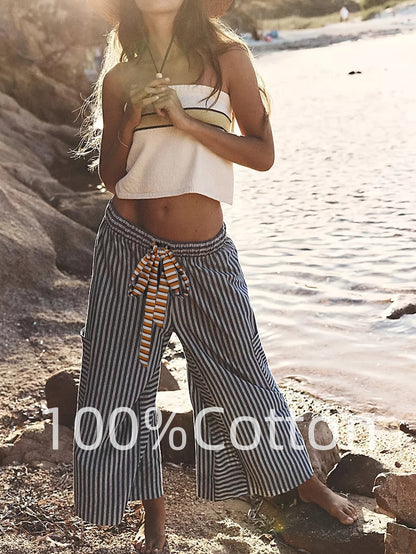 Women's Wide Leg Pants - Drawstring Waist Wide leg 71 detail view