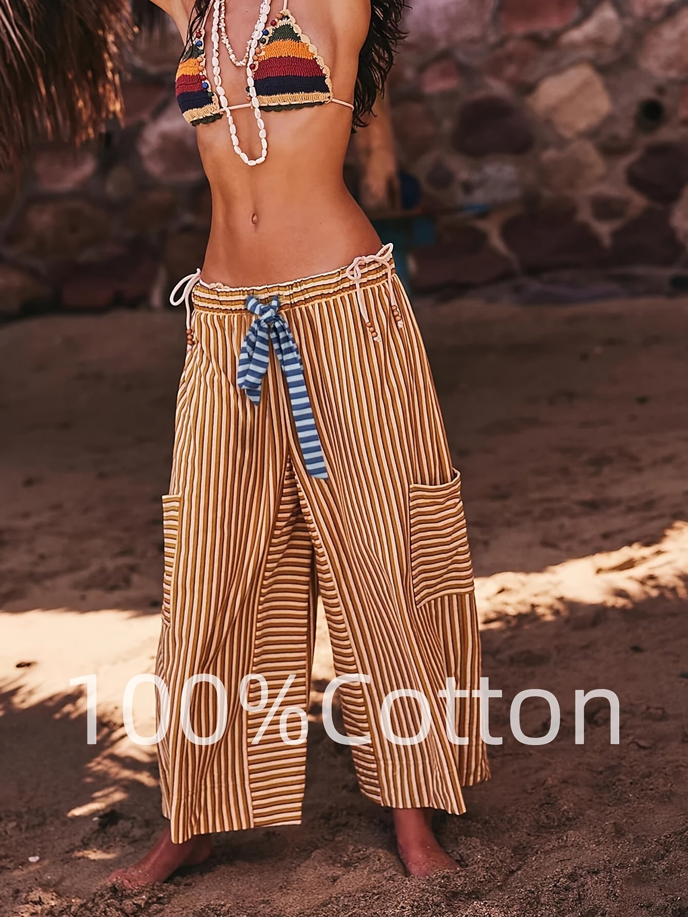 Women's Wide Leg Pants - Drawstring Waist Wide leg 71 detail view