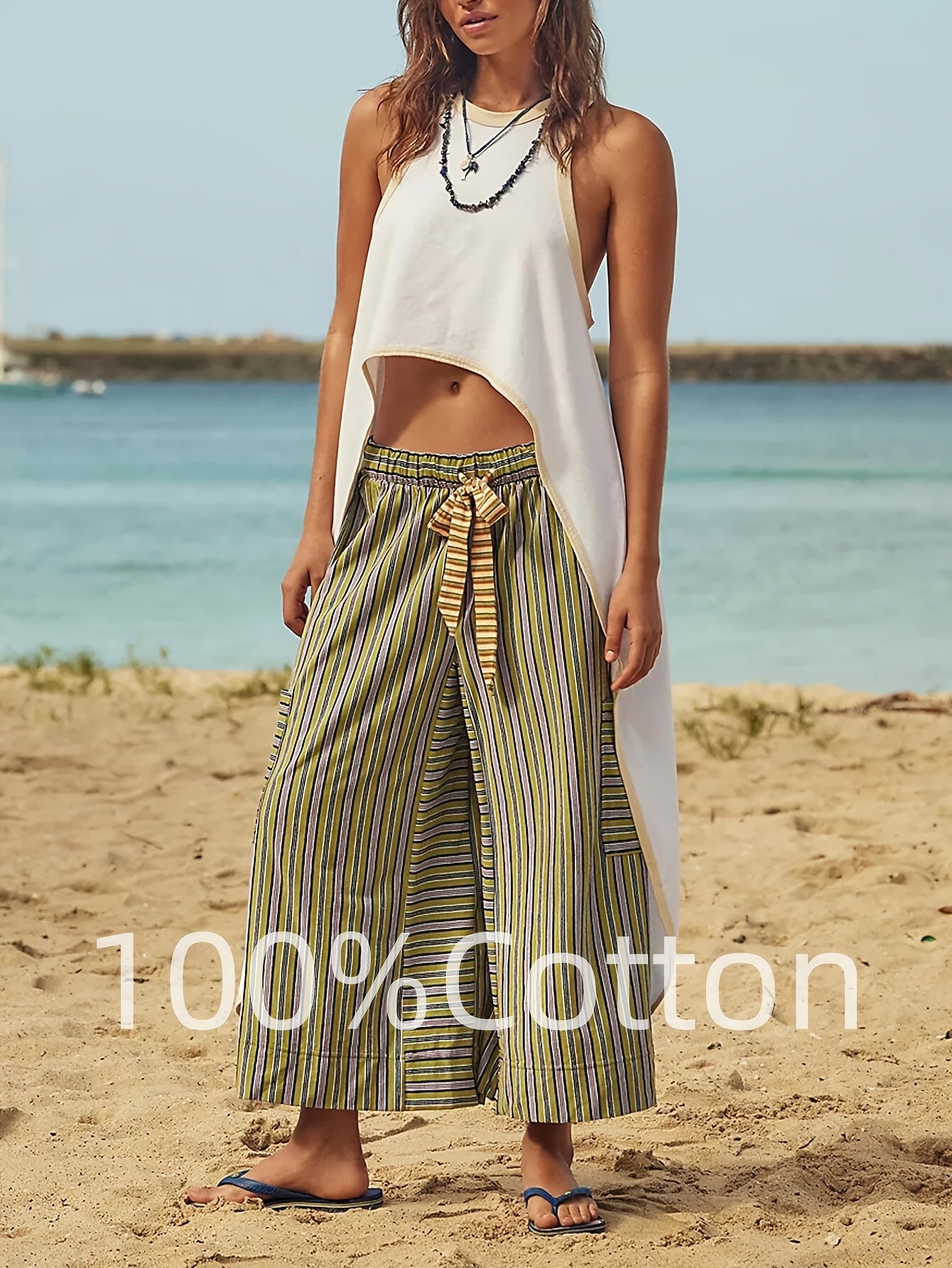 Women's Wide Leg Pants - Drawstring Waist Wide leg 71 detail view