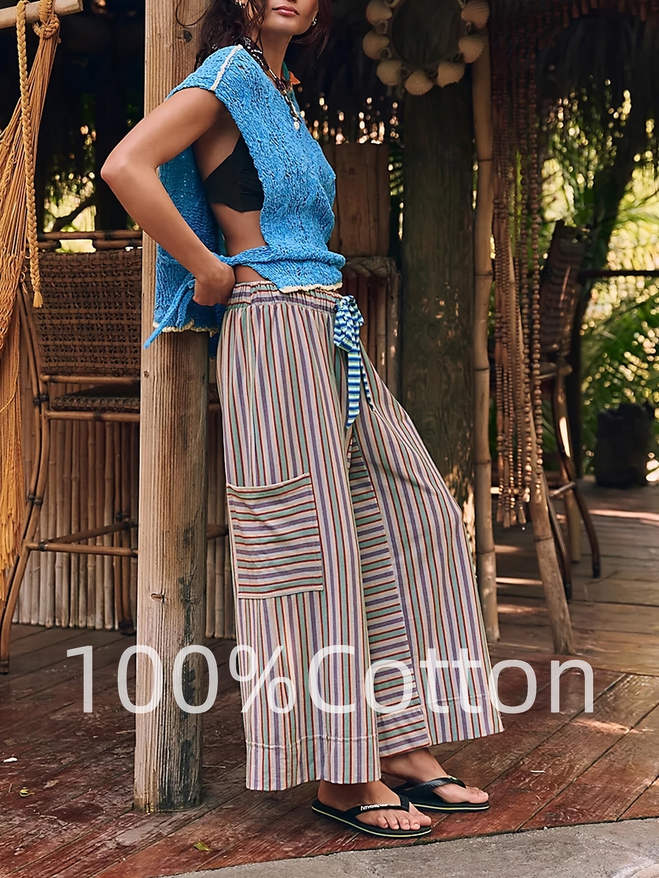 Women's Wide Leg Pants - Drawstring Waist Wide leg 71 detail view