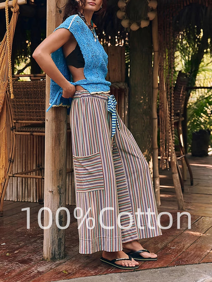 Women's Wide Leg Pants - Drawstring Waist Wide leg 71 detail view