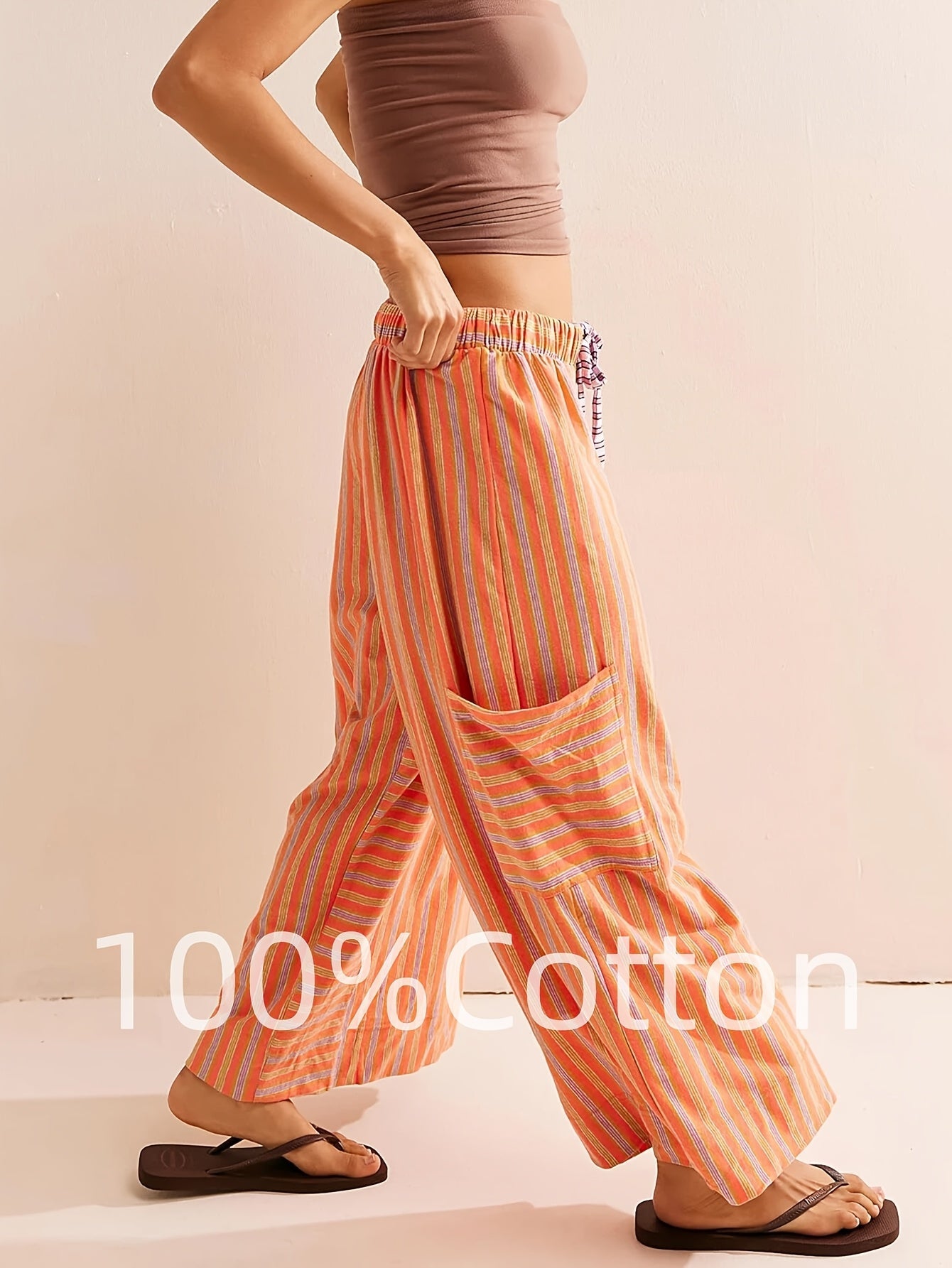 Women's Wide Leg Pants - Drawstring Waist Wide leg 71 detail view