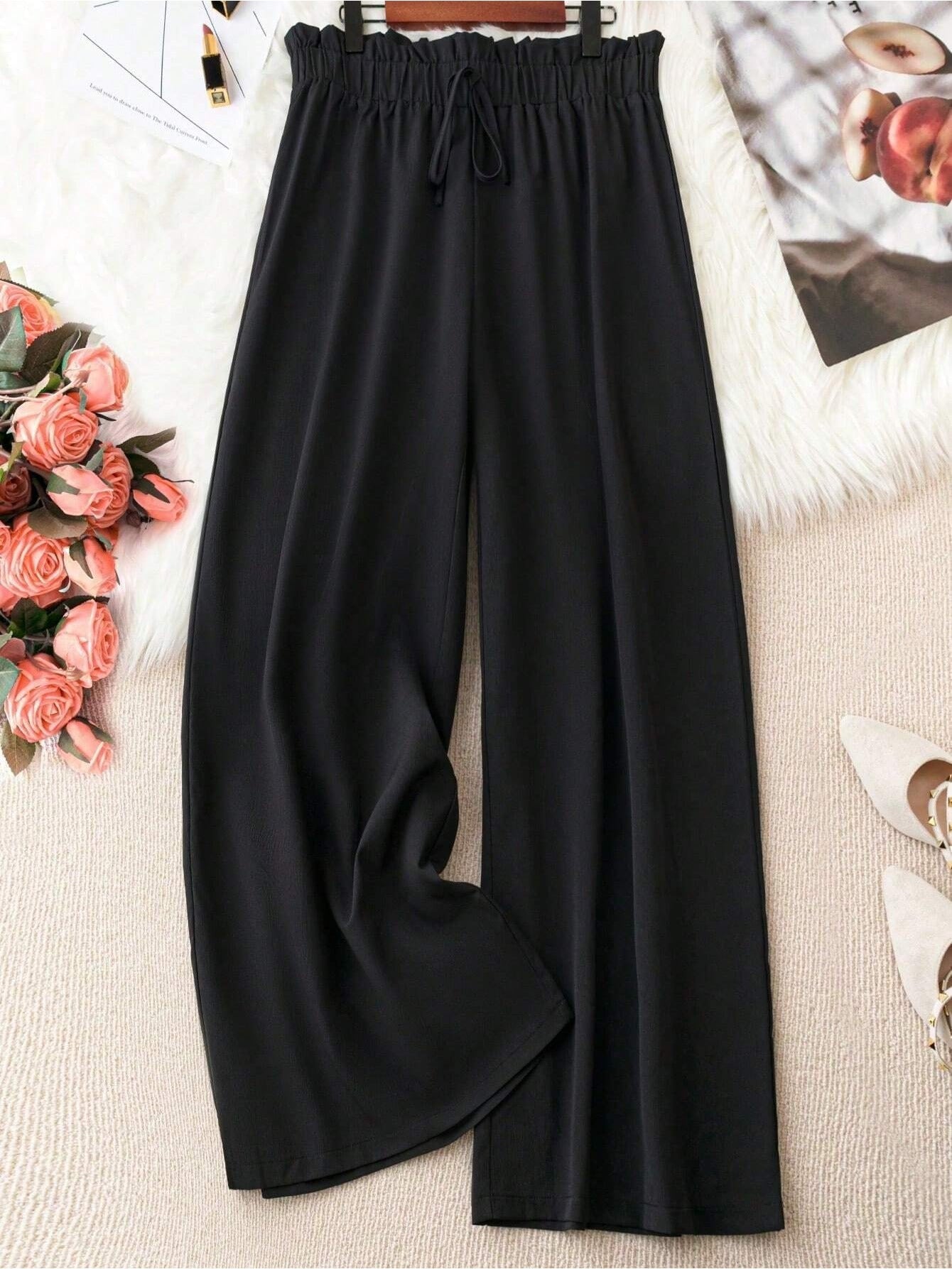 Women's Wide Leg Pants - Drawstring Waist Wide leg 82 detail view