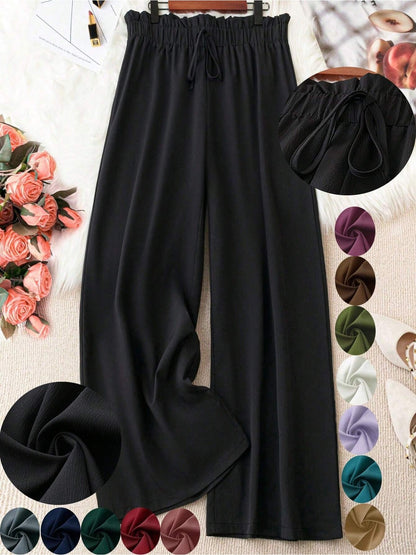 Women's Wide Leg Pants - Drawstring Waist Wide leg 82 detail view