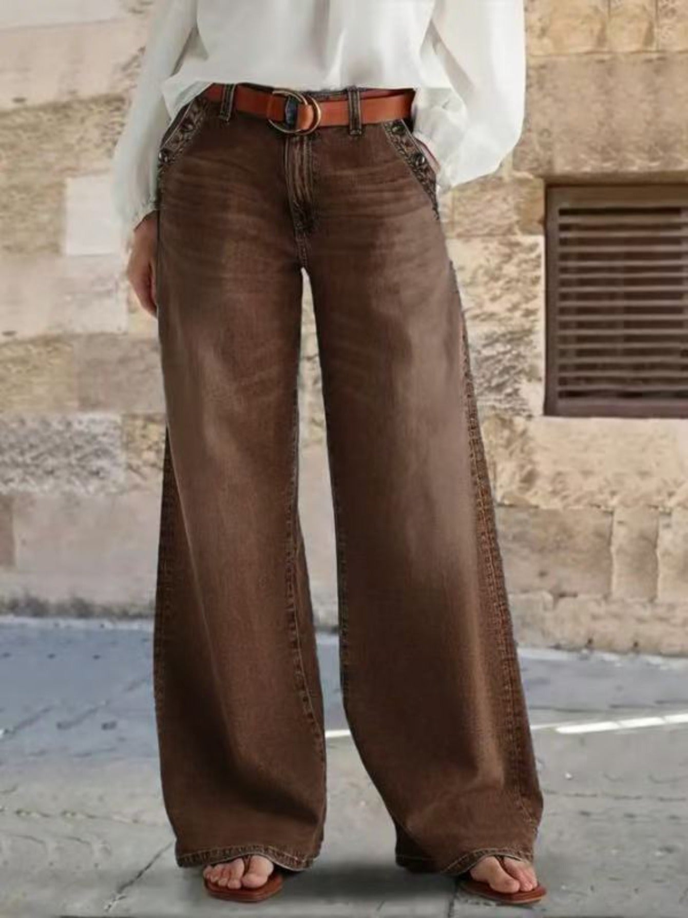 Women's Wide Leg Pants - High Waist Wide leg 64 – Brown option – main product image
