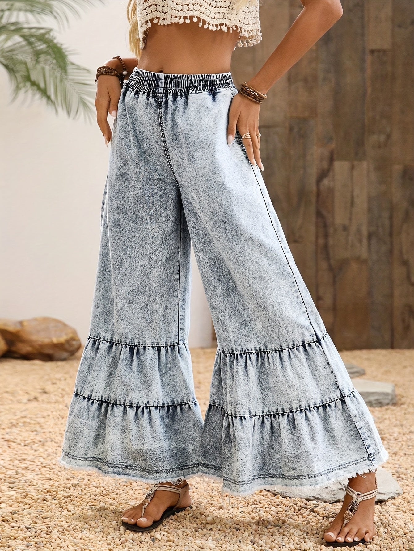 Women's Wide Leg Pants – Medium Blue detail view