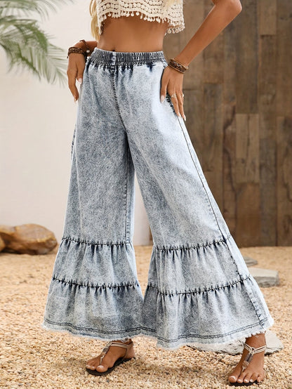 Women's Wide Leg Pants – Medium Blue detail view