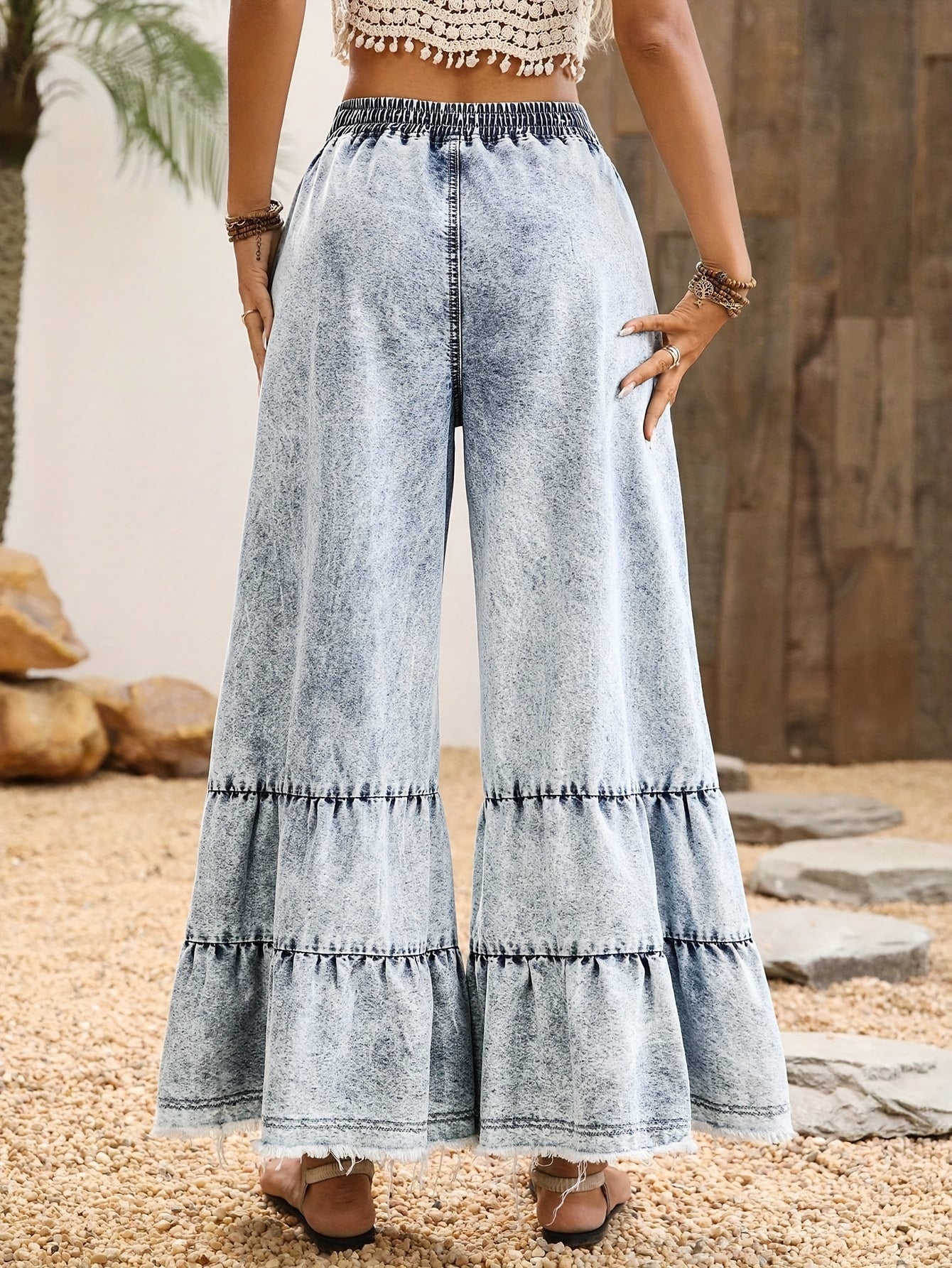 Women's Wide Leg Pants – Medium Blue detail view
