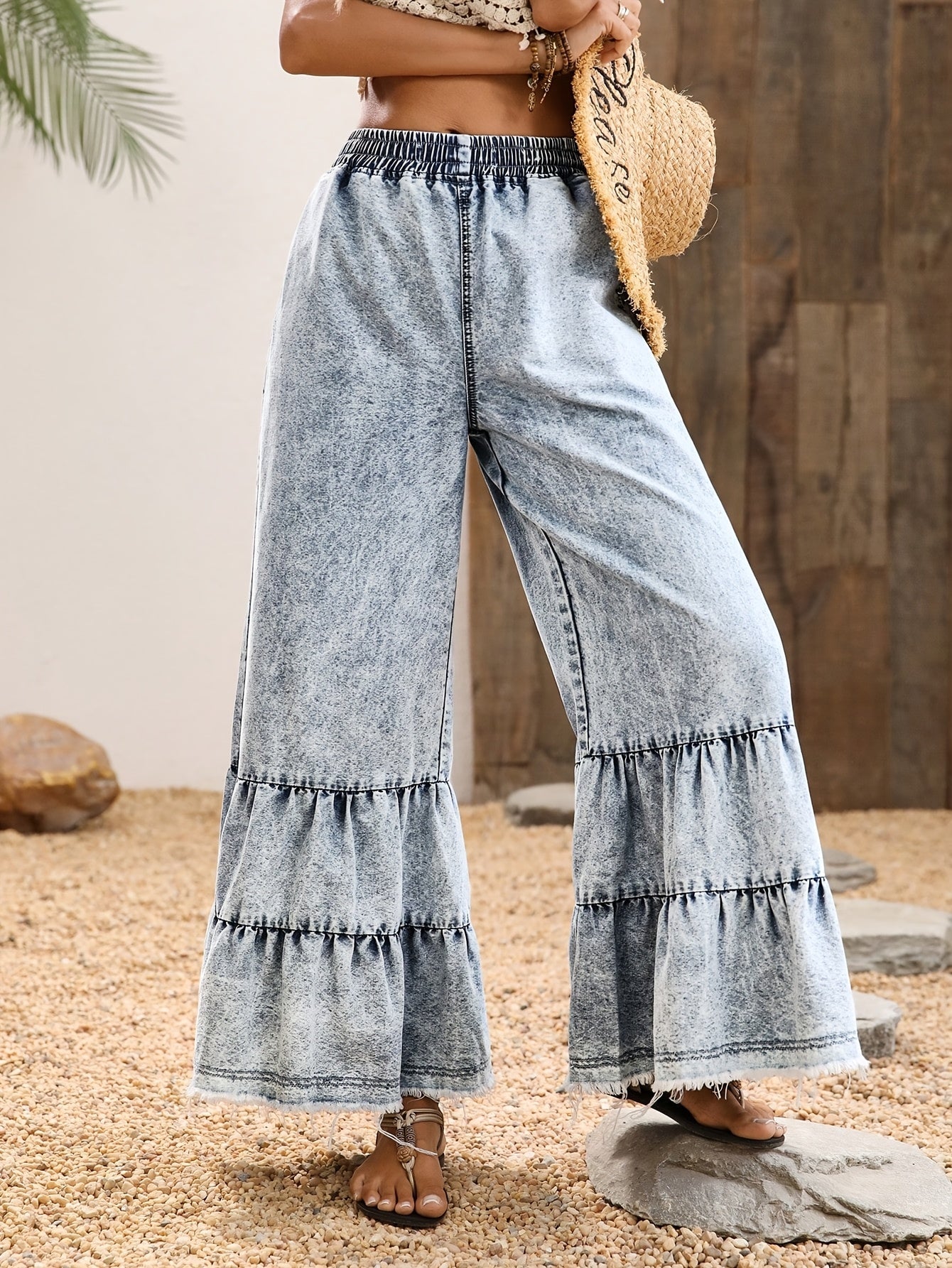Women's Wide Leg Pants – Medium Blue detail view