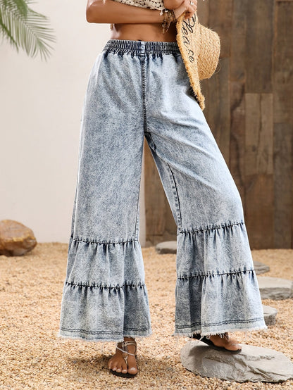 Women's Wide Leg Pants – Medium Blue detail view