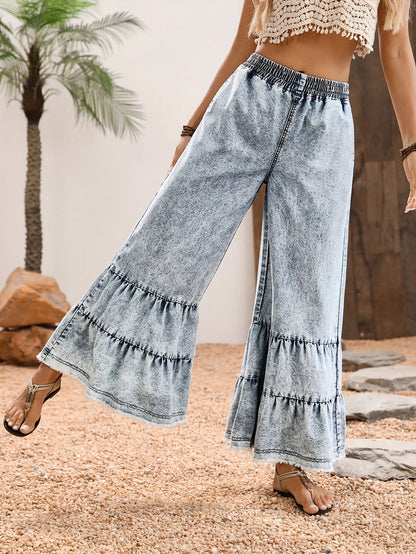 Women's Wide Leg Pants – Medium Blue detail view