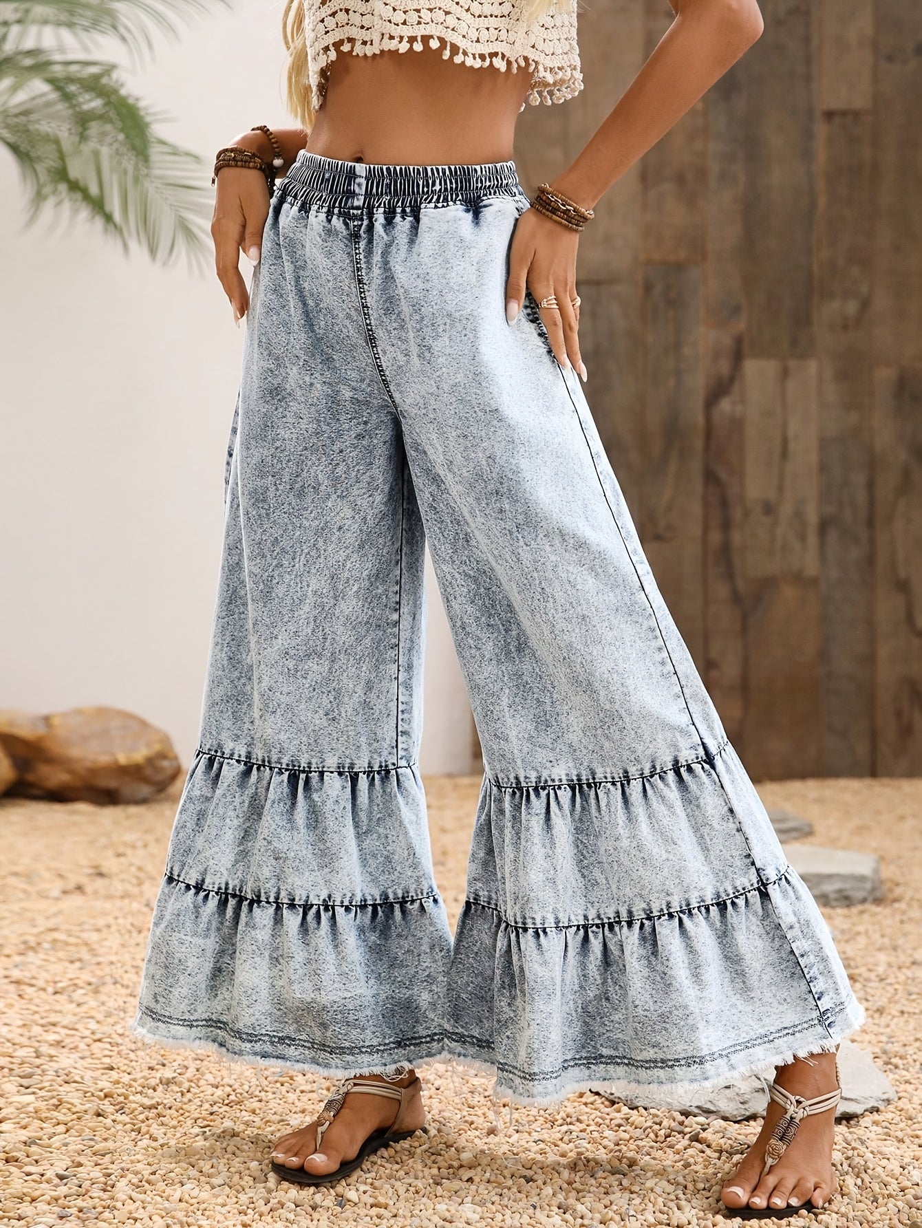 Women's Wide Leg Pants – Medium Blue detail view