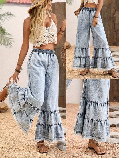 Women's Wide Leg Pants – Medium Blue – Blue option – main product image