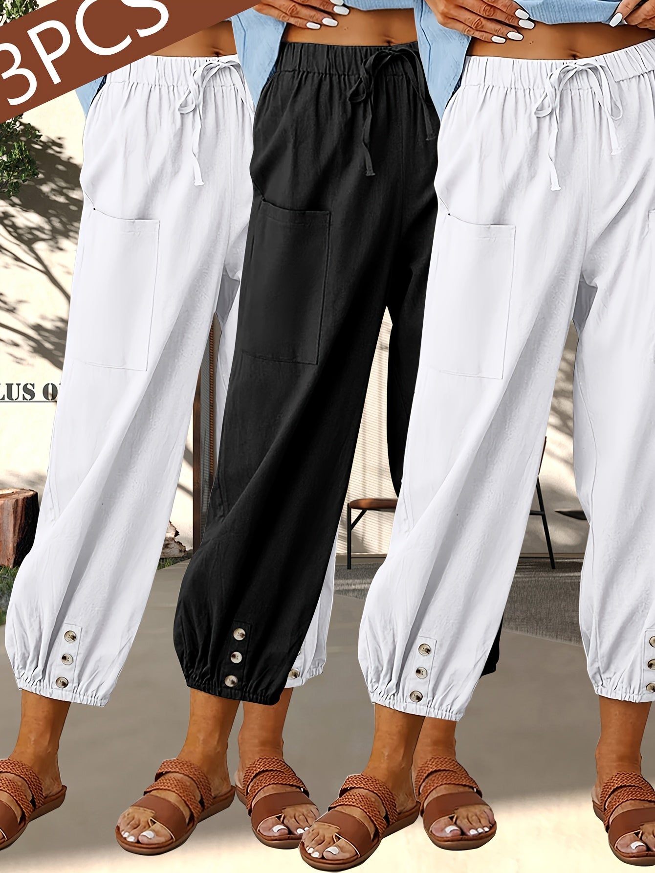 Women's Wide Leg Pants - Pocket Detail detail view