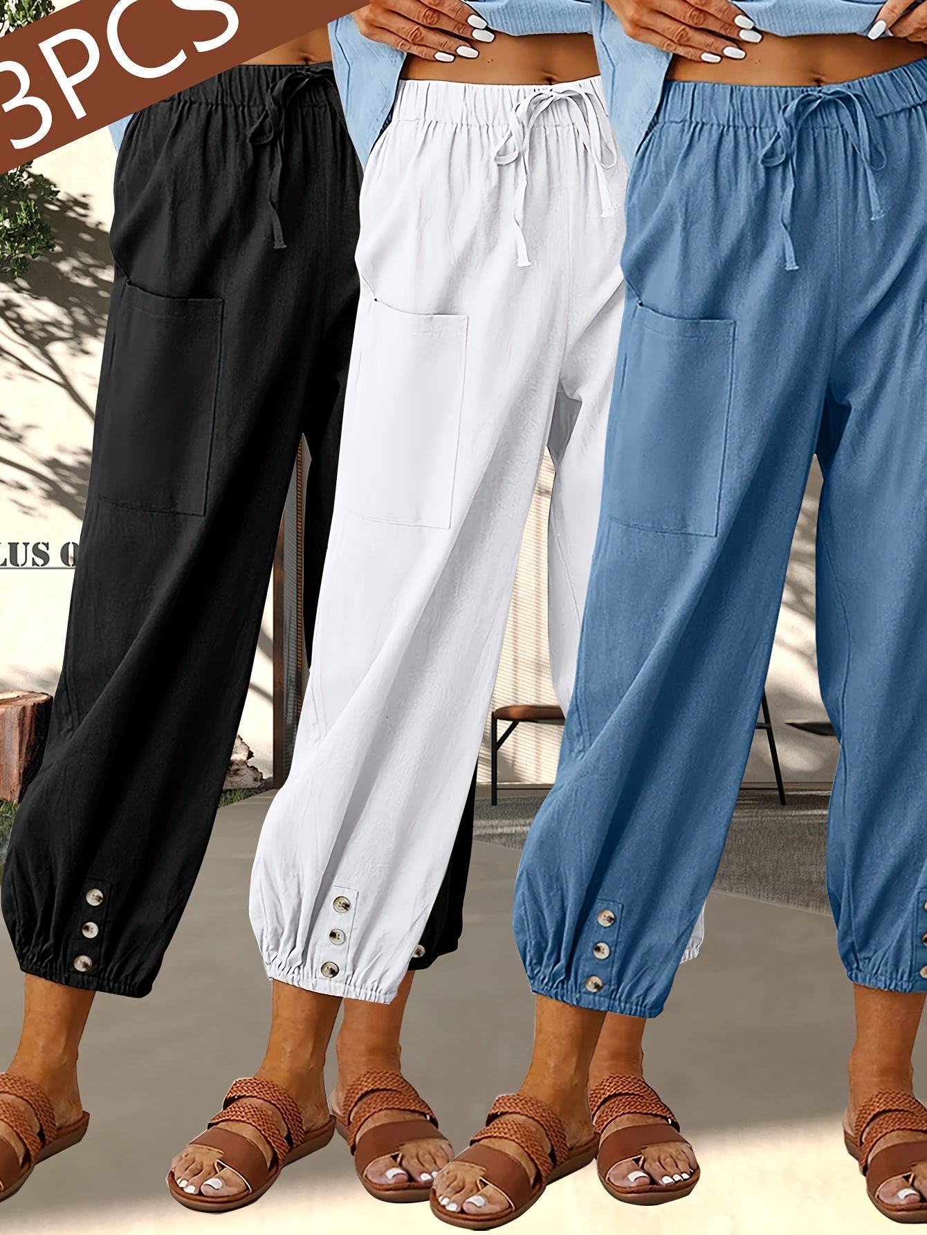 Women's Wide Leg Pants - Pocket Detail detail view