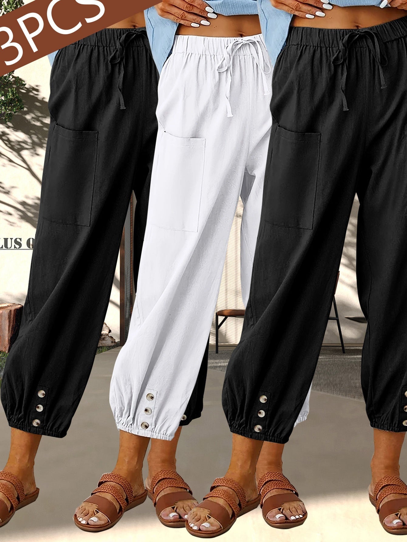 Women's Wide Leg Pants - Pocket Detail – Black option – view 4