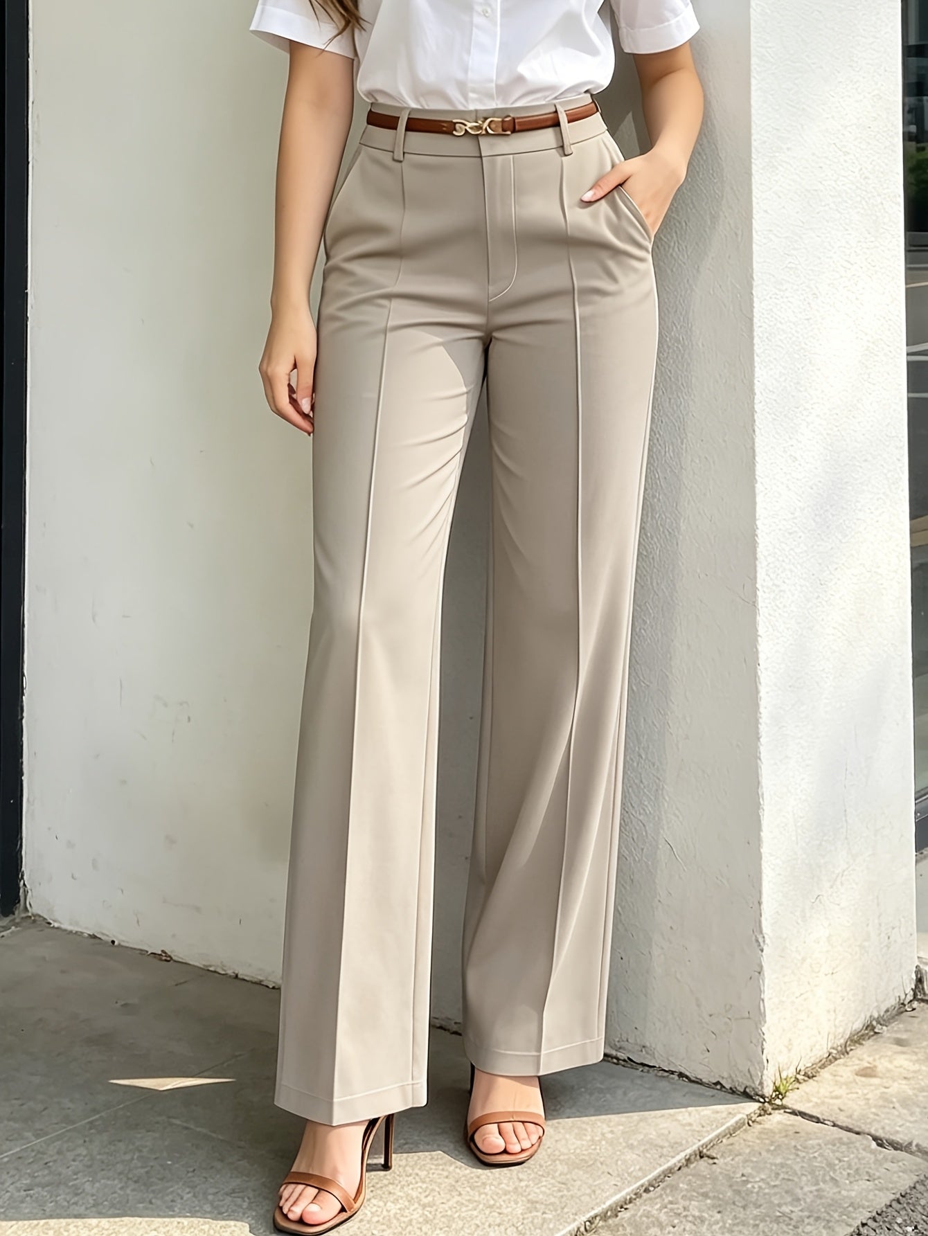 Women's Wide Leg Pants - Pocket Detail Wide leg detail view