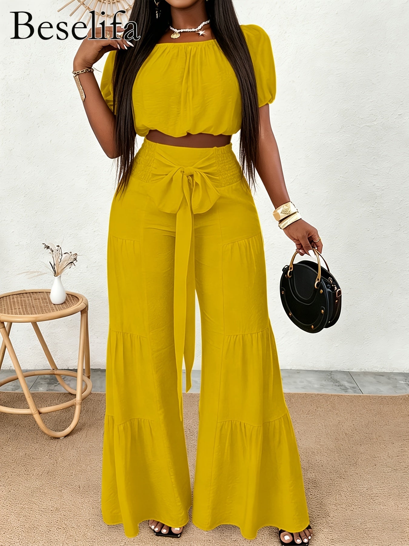 Women's Wide Leg Pants – Sizes S–XL – Yellow option – view 2
