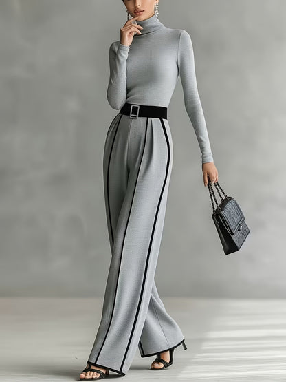 Women's Wide Leg Pants - Wide-Leg Fit – Black detail view