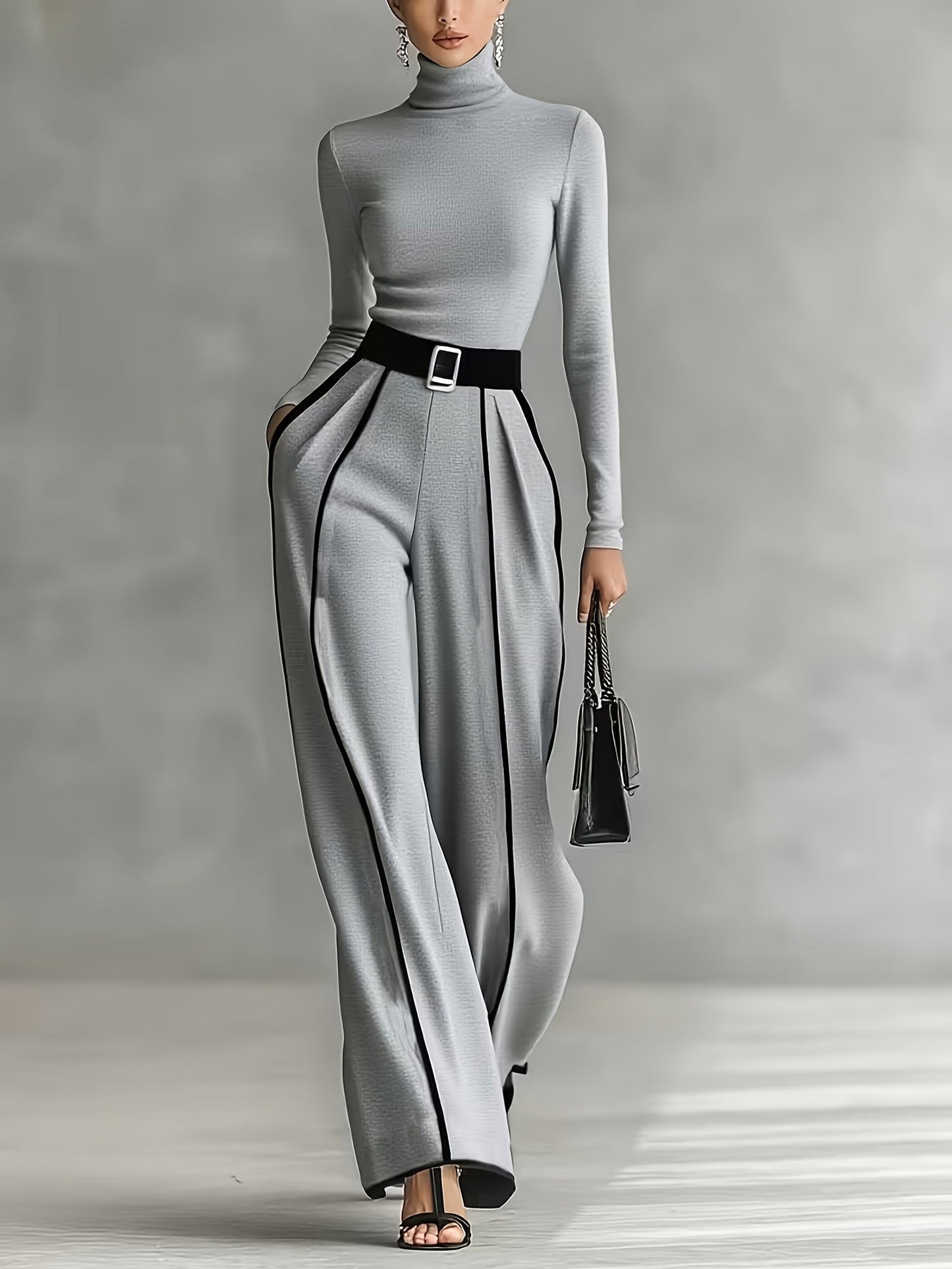 Women's Wide Leg Pants - Wide-Leg Fit – Black detail view