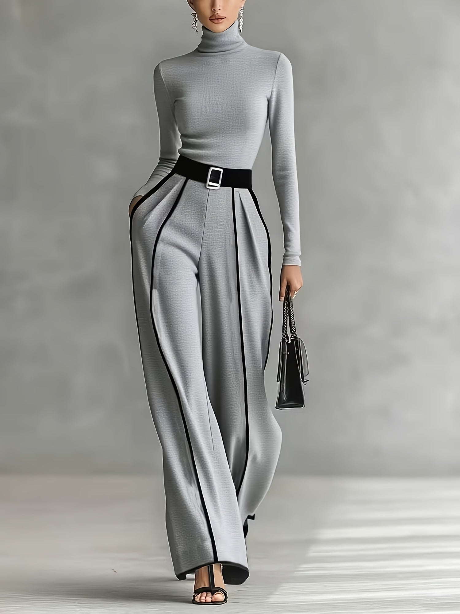 Women's Wide Leg Pants - Wide-Leg Fit – Black detail view