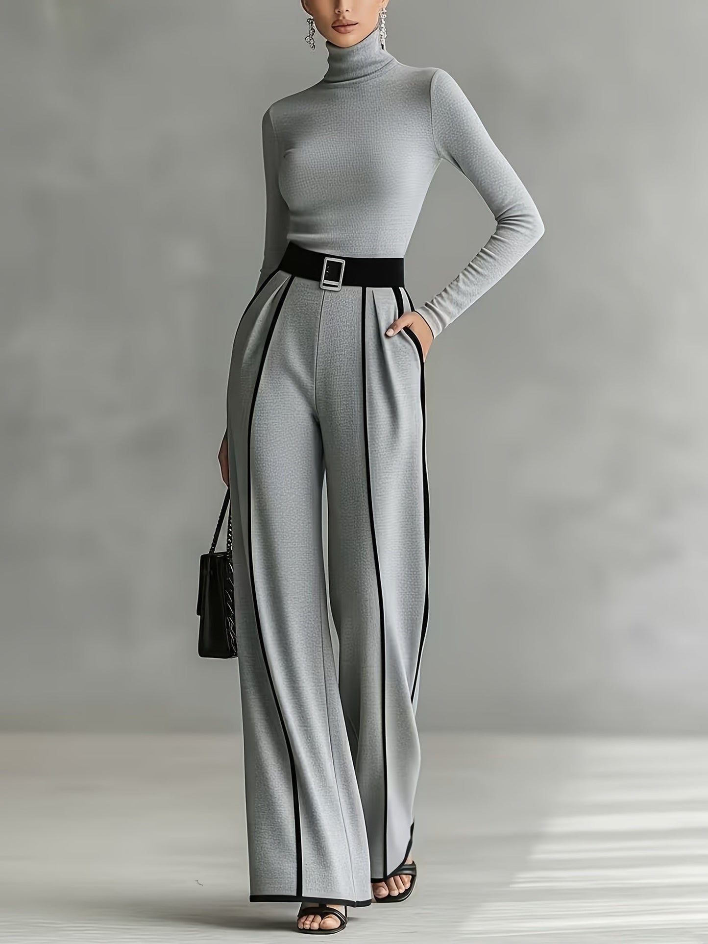 Women's Wide Leg Pants - Wide-Leg Fit – Black detail view