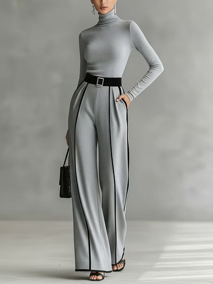 Women's Wide Leg Pants - Wide-Leg Fit – Black detail view