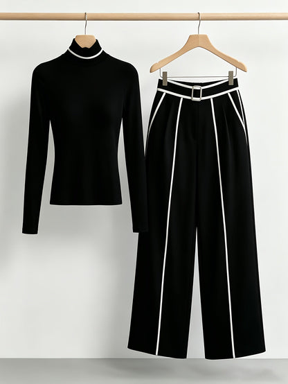 Women's Wide Leg Pants - Wide-Leg Fit – Black detail view